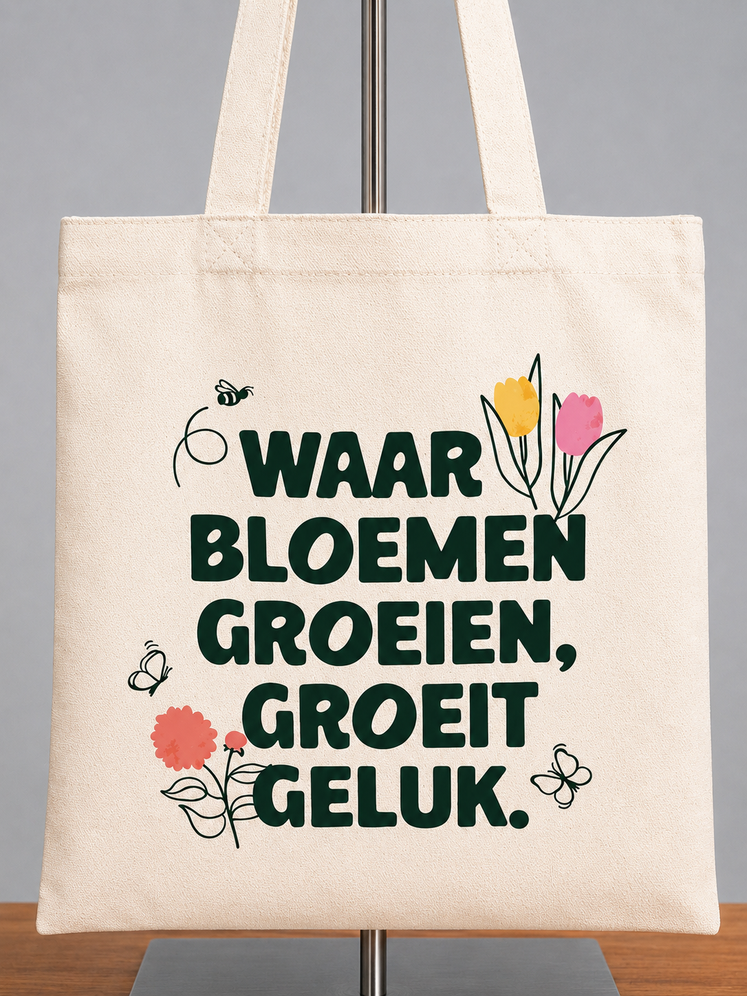 Canvas tas – Waar bloemen groeien, groeit geluk