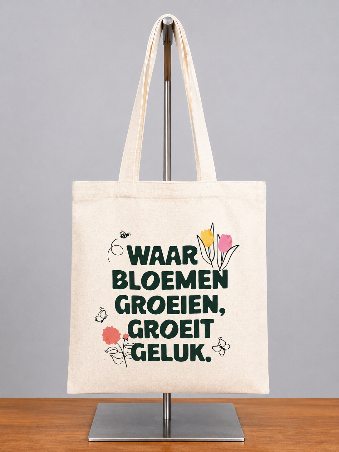 Canvas tas – Waar bloemen groeien, groeit geluk