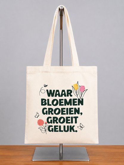 Canvas tas – Waar bloemen groeien, groeit geluk